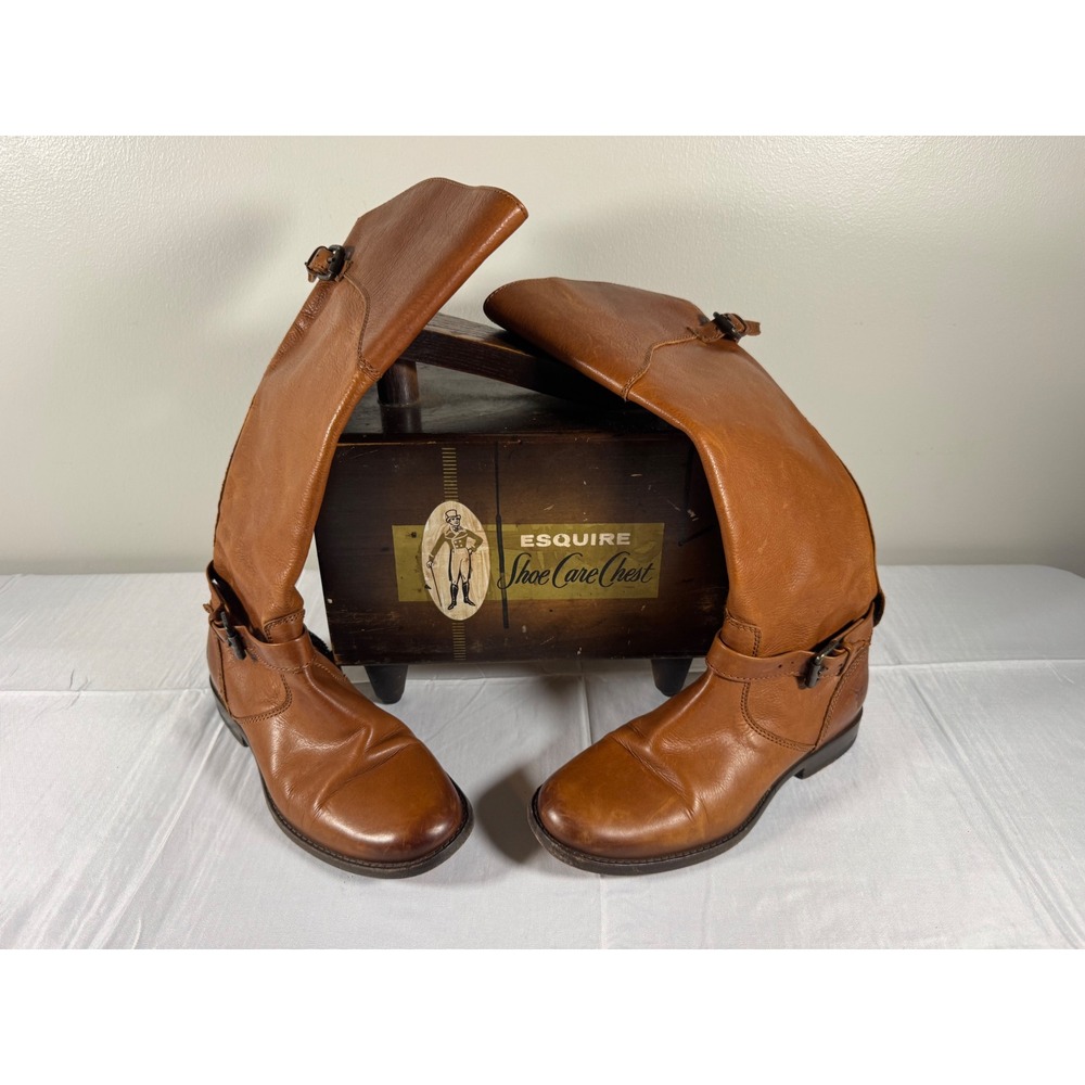 Frye Melissa Button Cognac Brown Leather Tall Riding Boots Womens 7.5B 3476847